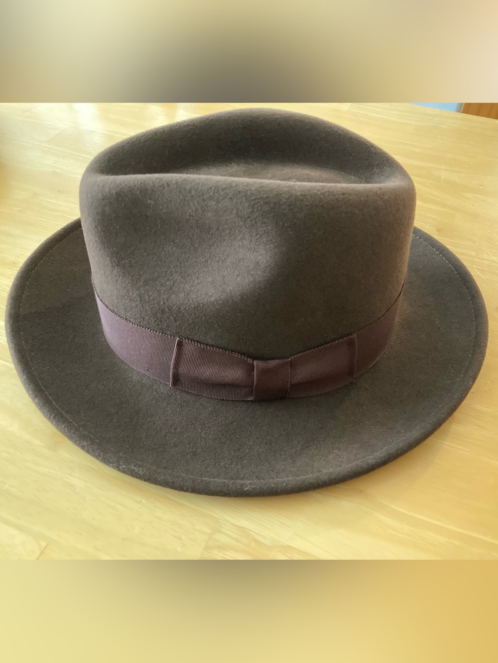 Men's Dark Brown 100% Soft Wool Fedora with Ribbon Band